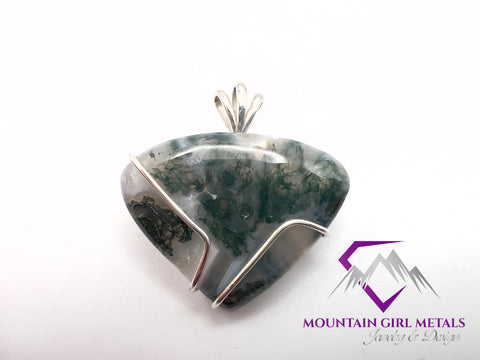 Triangle Green Tree Moss Agate Pendant