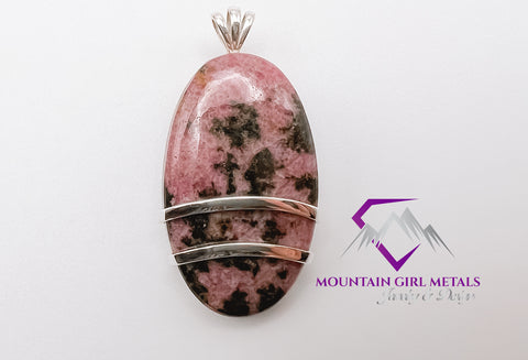 Tall Oval Rhodonite Pendant