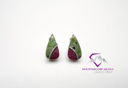 Teardrop Stud Ruby Zoisite Earrings