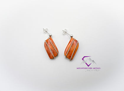 Orange Spiny Oyster Ball Post Dangle Earrings
